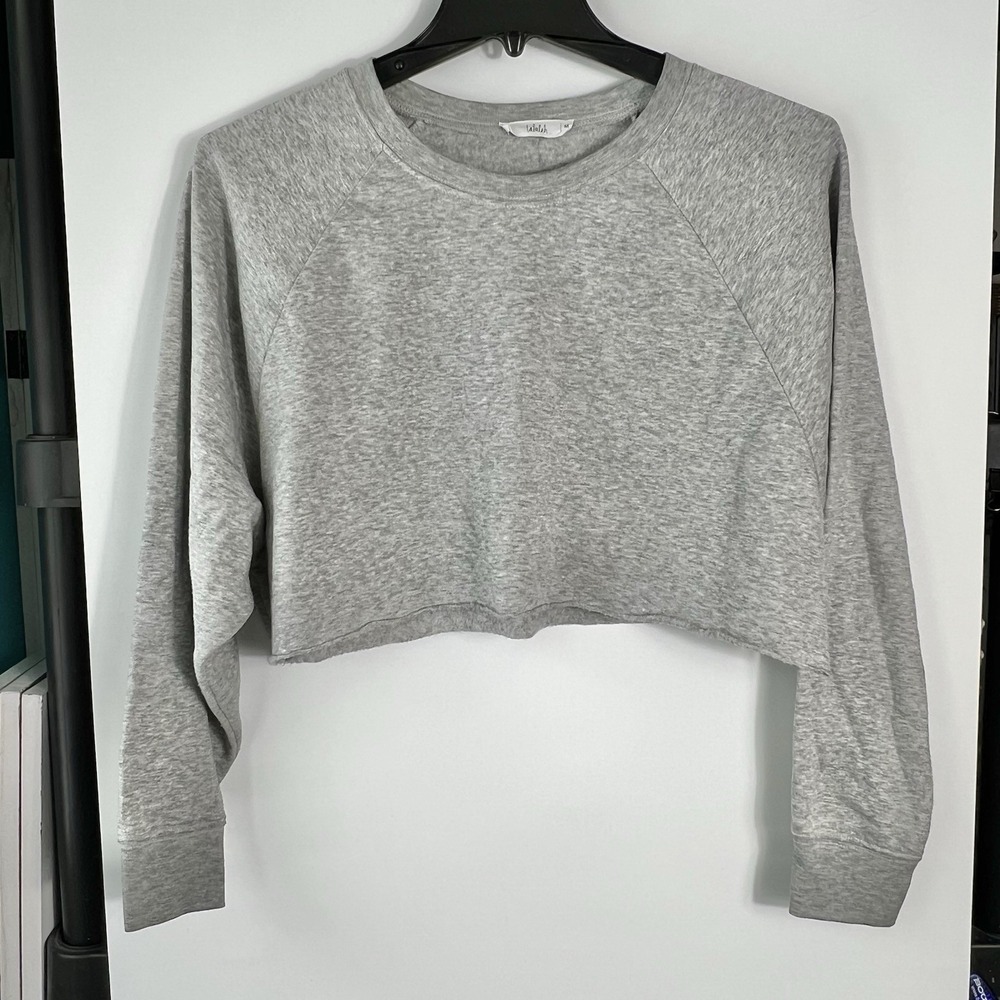 Talulah Womens Size M Gray Cropped Oversized Raglan Sleeve Sweatshirt Top VGC
